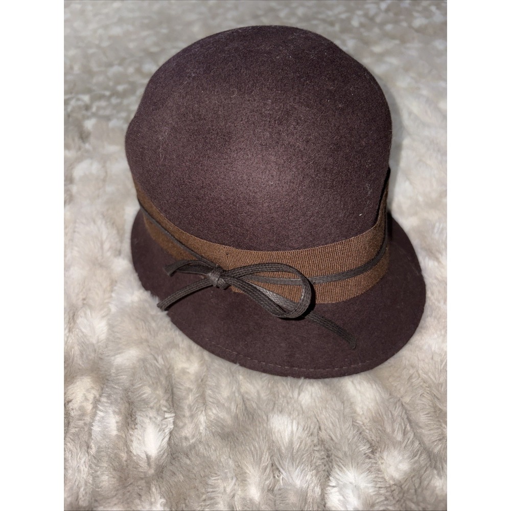 Vintage Filippo Catarzi Brown 100% Wool Cloche Hat Made in Italy Leather Band